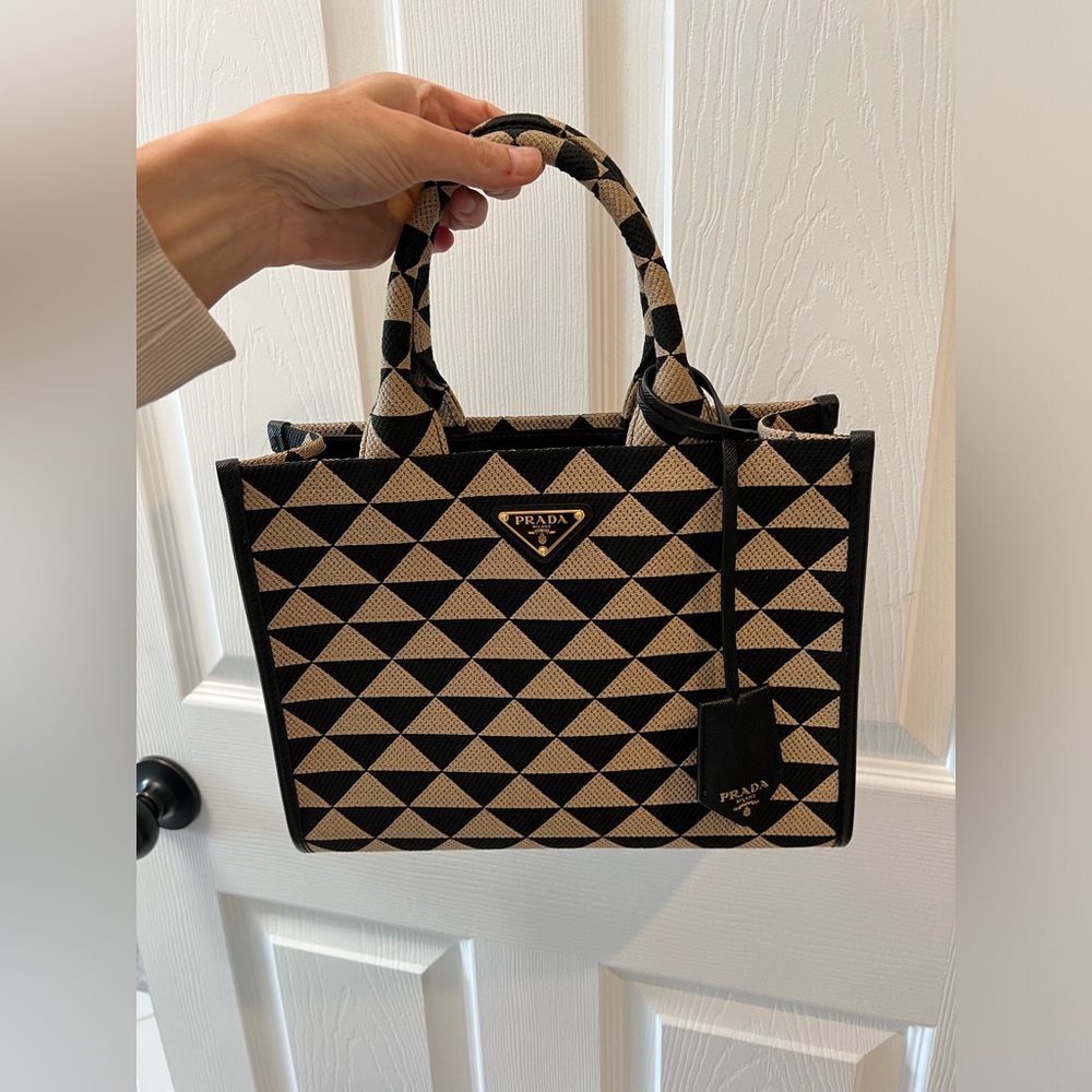 Prada Small Symbole Embroidered Fabric Handbag